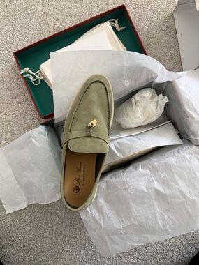 Loro Piana Loafer Suede Penny Loafers in Olive Green